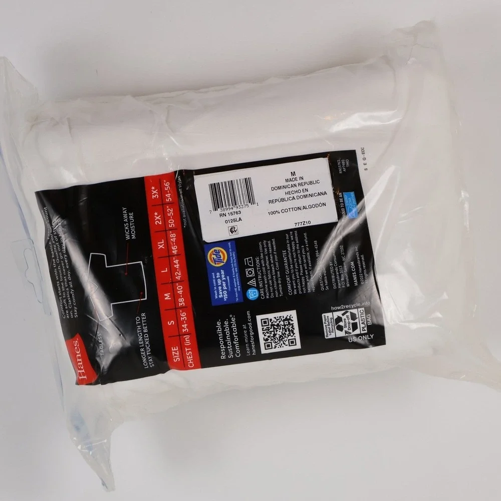 Hanes V-Neck Undershirts 10-Pack White Solid Medium 100% Cotton NWT